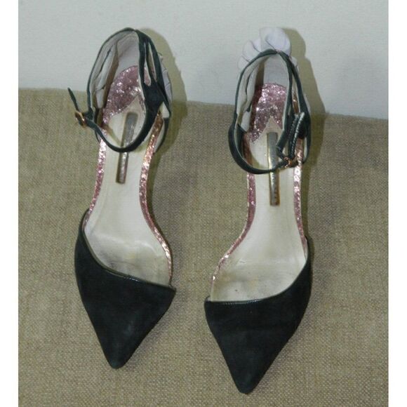 Sophia Webster‎ Black Suede  Gold Sparkle Evangeline Sandals Size 40.5 EU  10 US - Picture 4 of 12